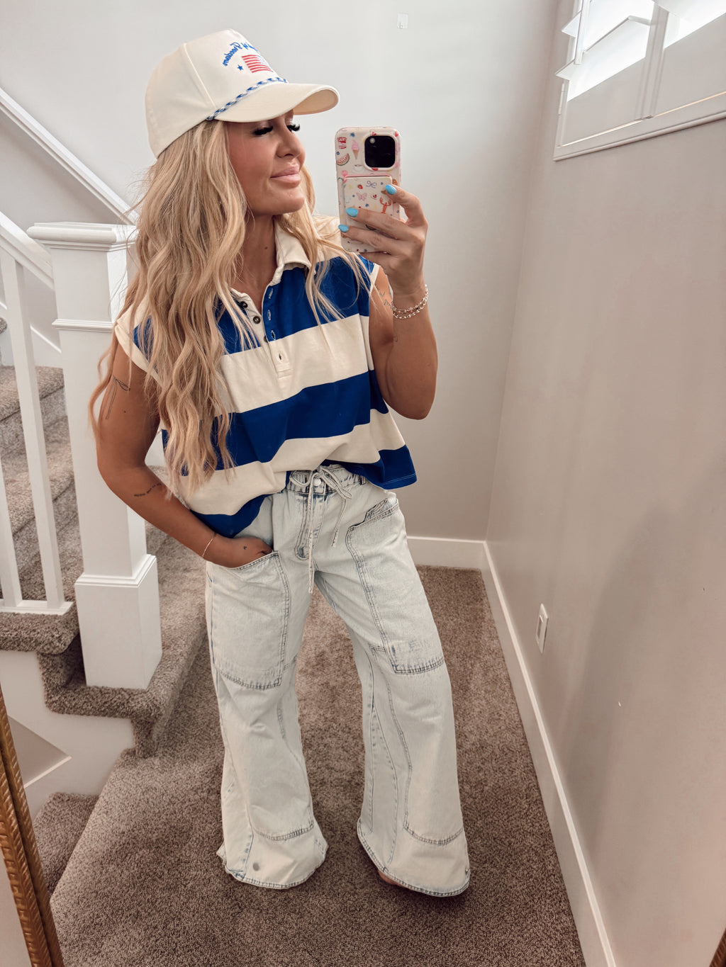 Stripe collard top
