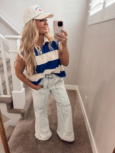 Stripe collard top
