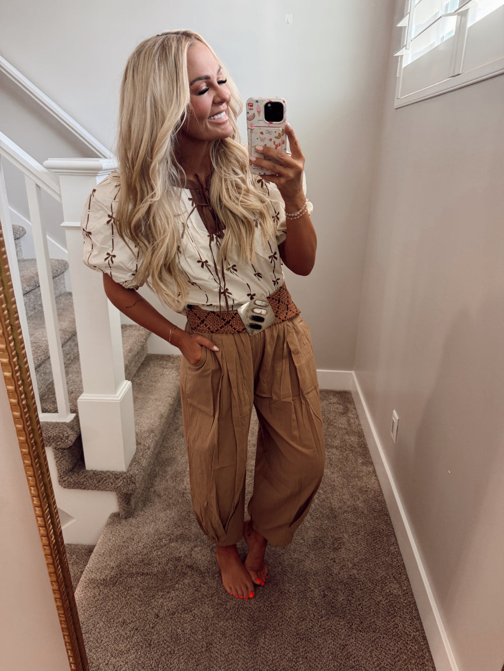 Bow print tie top